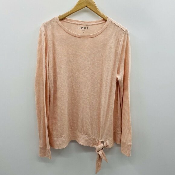 LOFT Size Large Long Sleeve Striped Tie Front Blouse 310 - Picture 1 of 5